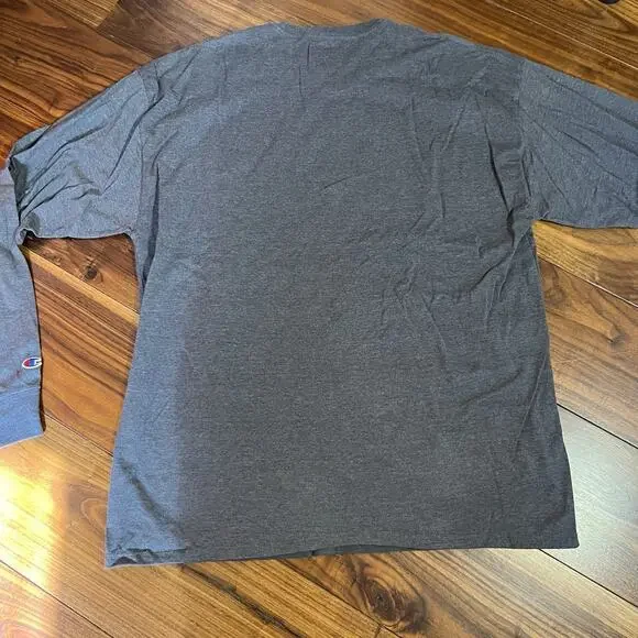 Champion Men's Classic Jersey Long-Sleeve T-Shirt Gray w Blk/Red Script Logo 2XL - Picture 5 of 8